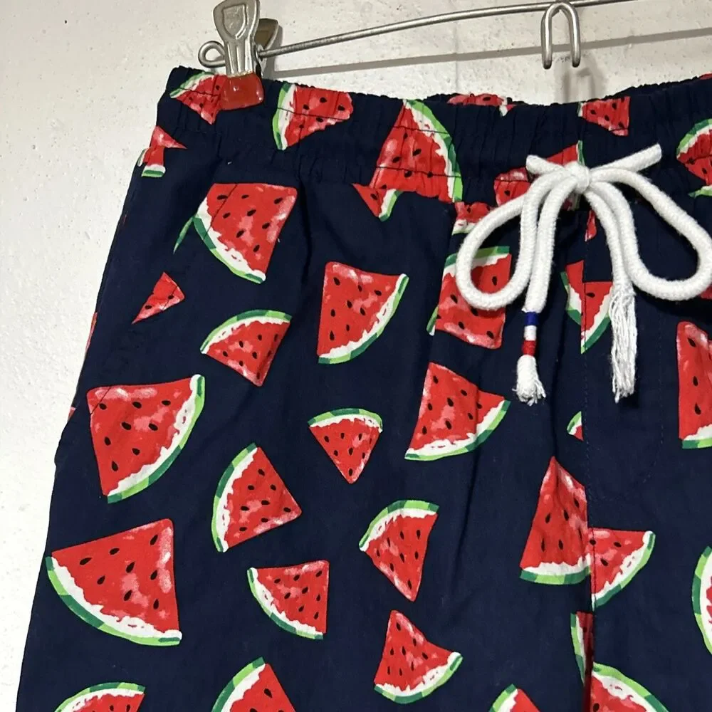 Jogal Watermelon Mens Shorts Sz Medium Navy Blue Red Drawstring Elastic Hawaiian